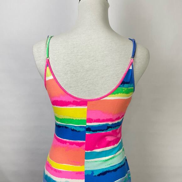 Lilly Pulitzer | Gigi Neon Rainbow Watercolor Blurred Stripe Beach Maxi Dress - Picture 5 of 10